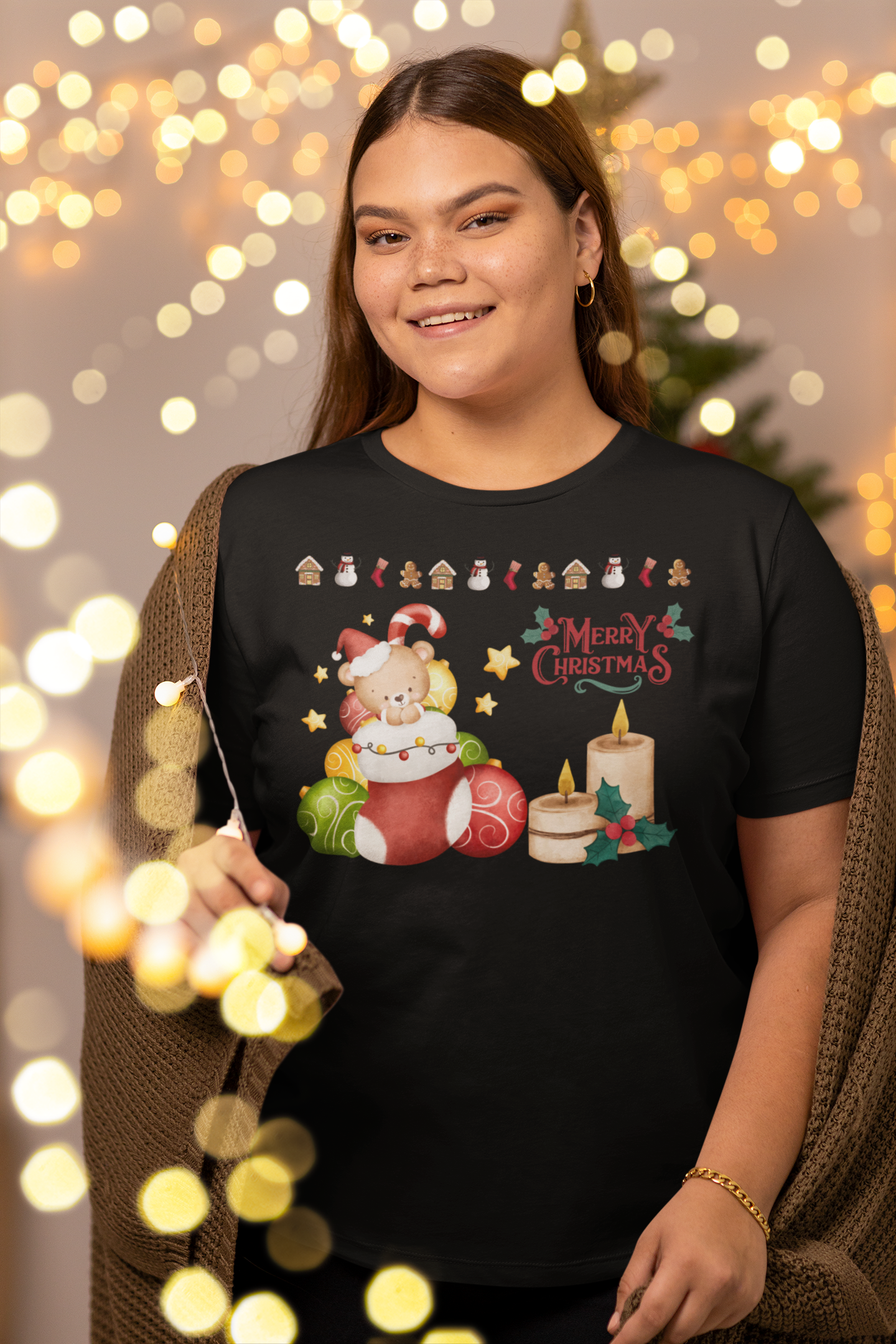 Merry christmas t-shirt, teddy bear t-shirt, short-sleeve unisex t-shirt