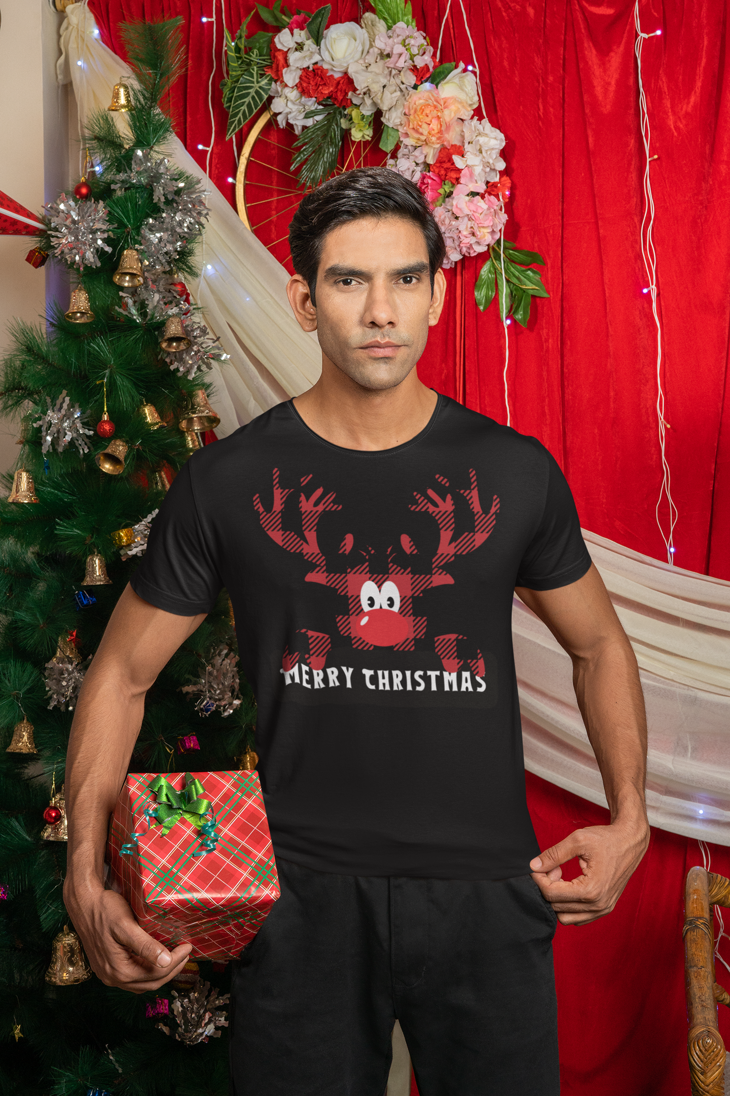 Reindeer Rudolf, Christmas T-Shirt, Personalized T-Shirt, T-Shirt Printing, Short Sleeve Unisex T-Shirt