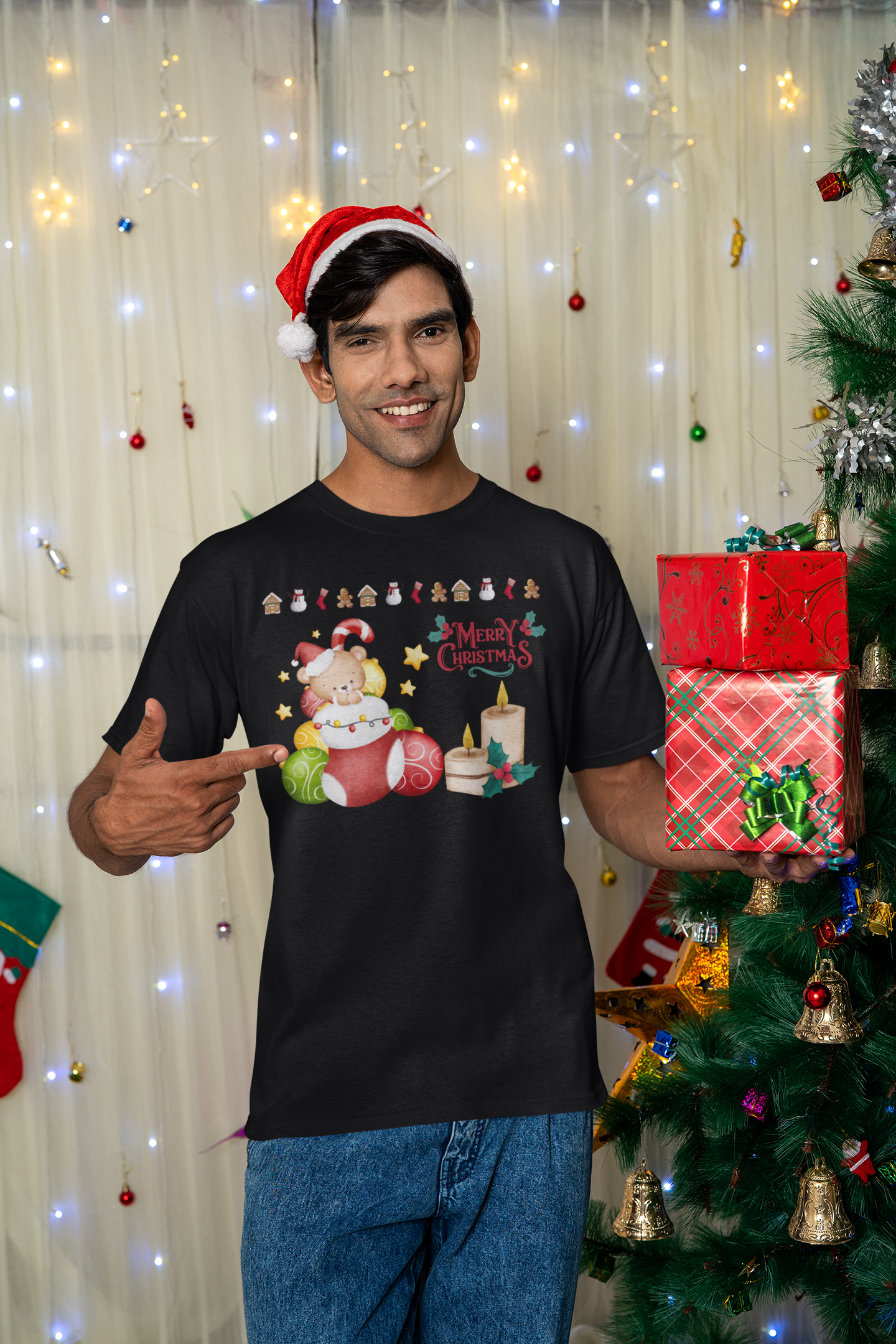 Merry christmas t-shirt, teddy bear t-shirt, short-sleeve unisex t-shirt