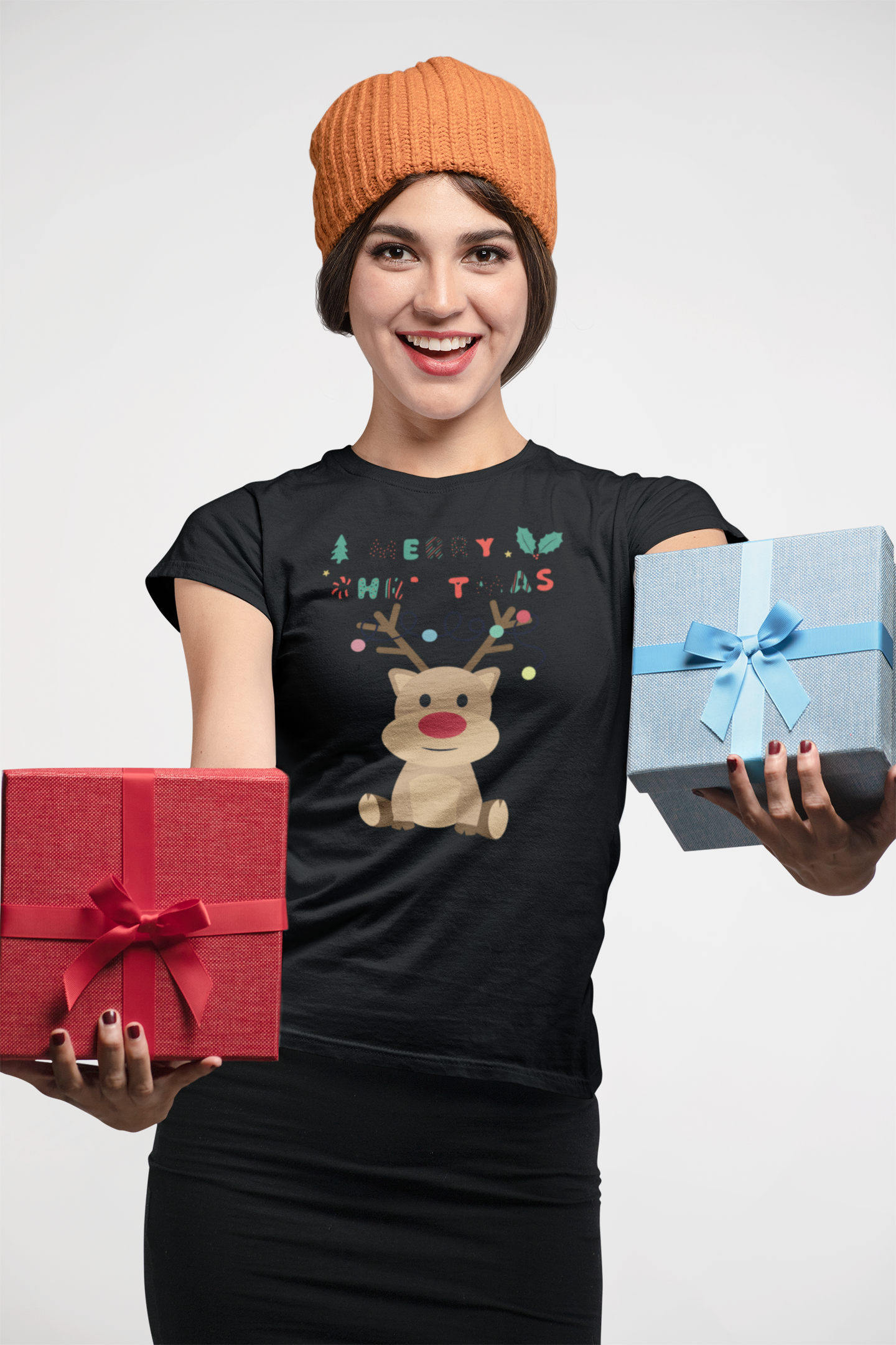 Reindeer Rudolf, Santa Claus T-Shirt, Christmas Shirt, Christmas Gift, Personalized T-Shirt, Short Sleeve Unisex T-Shirt