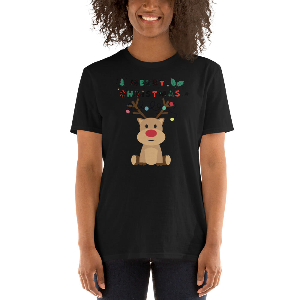 Reindeer Rudolf, Santa Claus T-Shirt, Christmas Shirt, Christmas Gift, Personalized T-Shirt, Short Sleeve Unisex T-Shirt