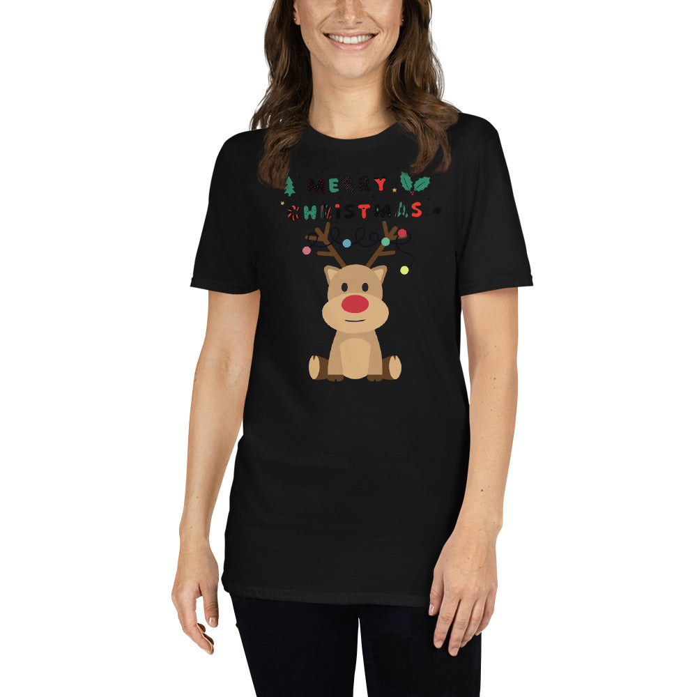 Reindeer Rudolf, Santa Claus T-Shirt, Christmas Shirt, Christmas Gift, Personalized T-Shirt, Short Sleeve Unisex T-Shirt