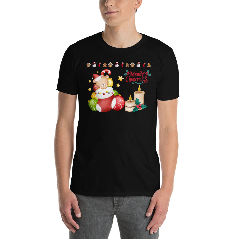 Merry christmas t-shirt, teddy bear t-shirt, short-sleeve unisex t-shirt