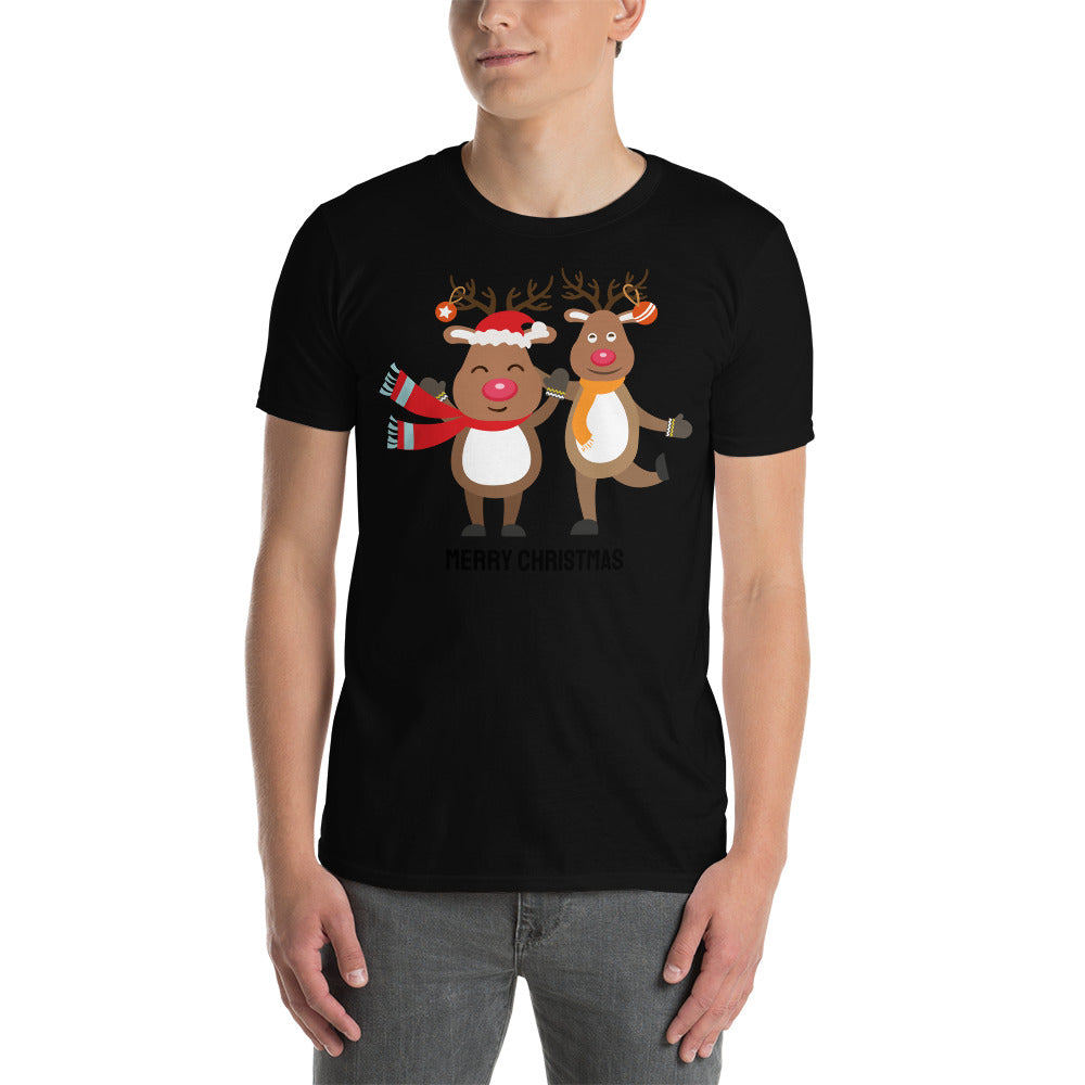 Merry Christmas, Reindeer T-Shirt, Short Sleeve Unisex T-Shirt