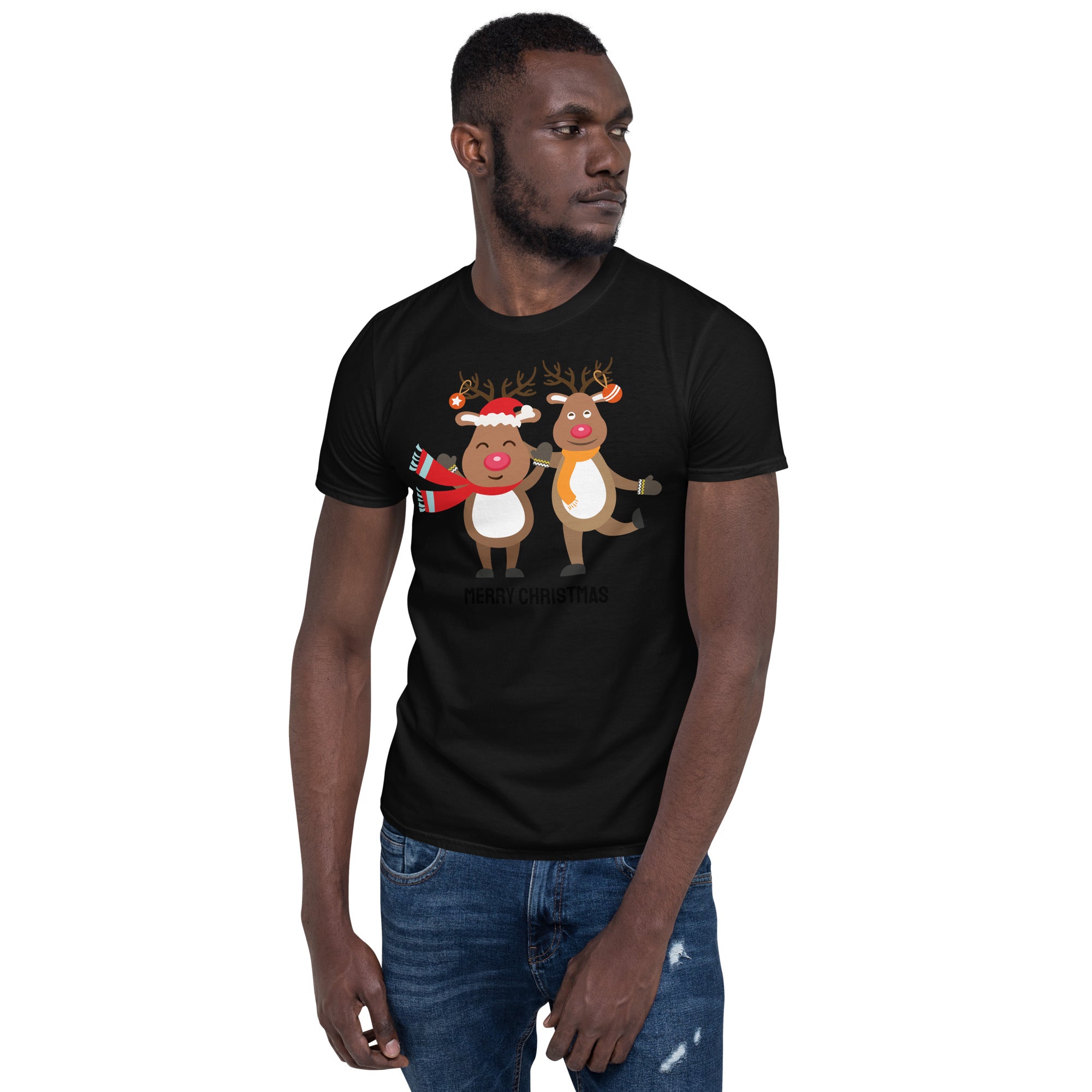 Merry Christmas, Reindeer T-Shirt, Short Sleeve Unisex T-Shirt