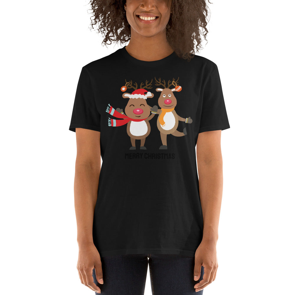 Merry Christmas, Reindeer T-Shirt, Short Sleeve Unisex T-Shirt