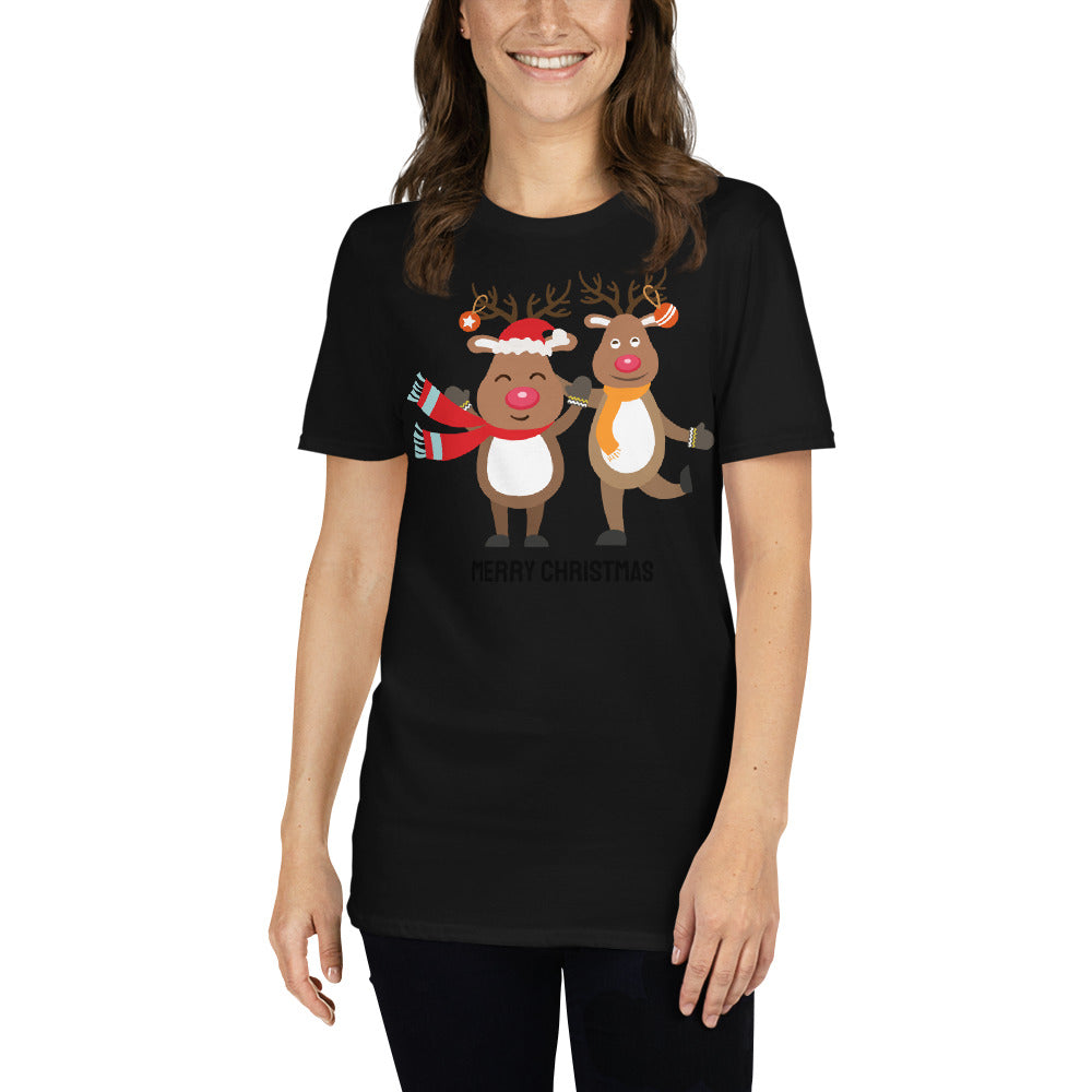 Merry Christmas, Reindeer T-Shirt, Short Sleeve Unisex T-Shirt