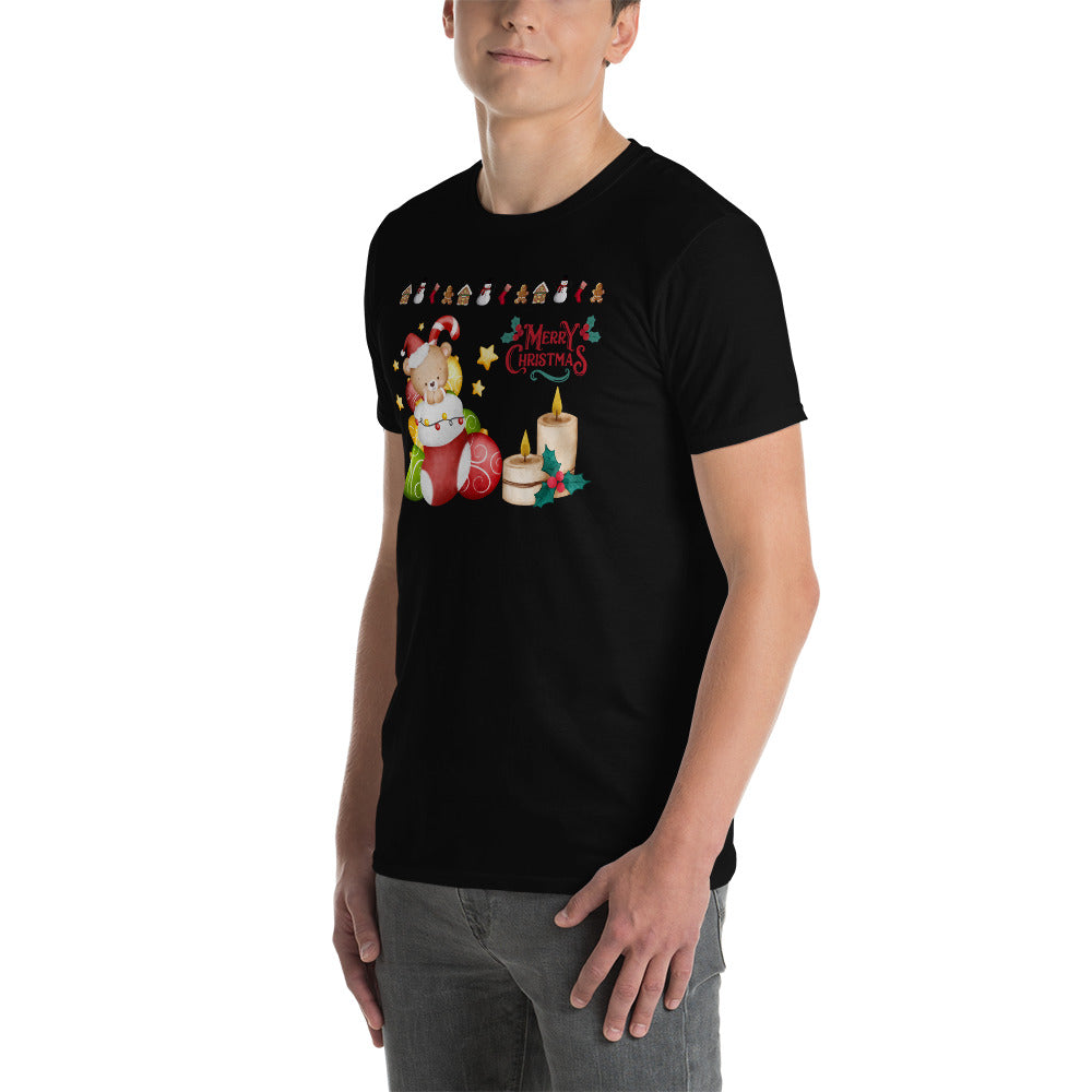 Merry christmas t-shirt, teddy bear t-shirt, short-sleeve unisex t-shirt