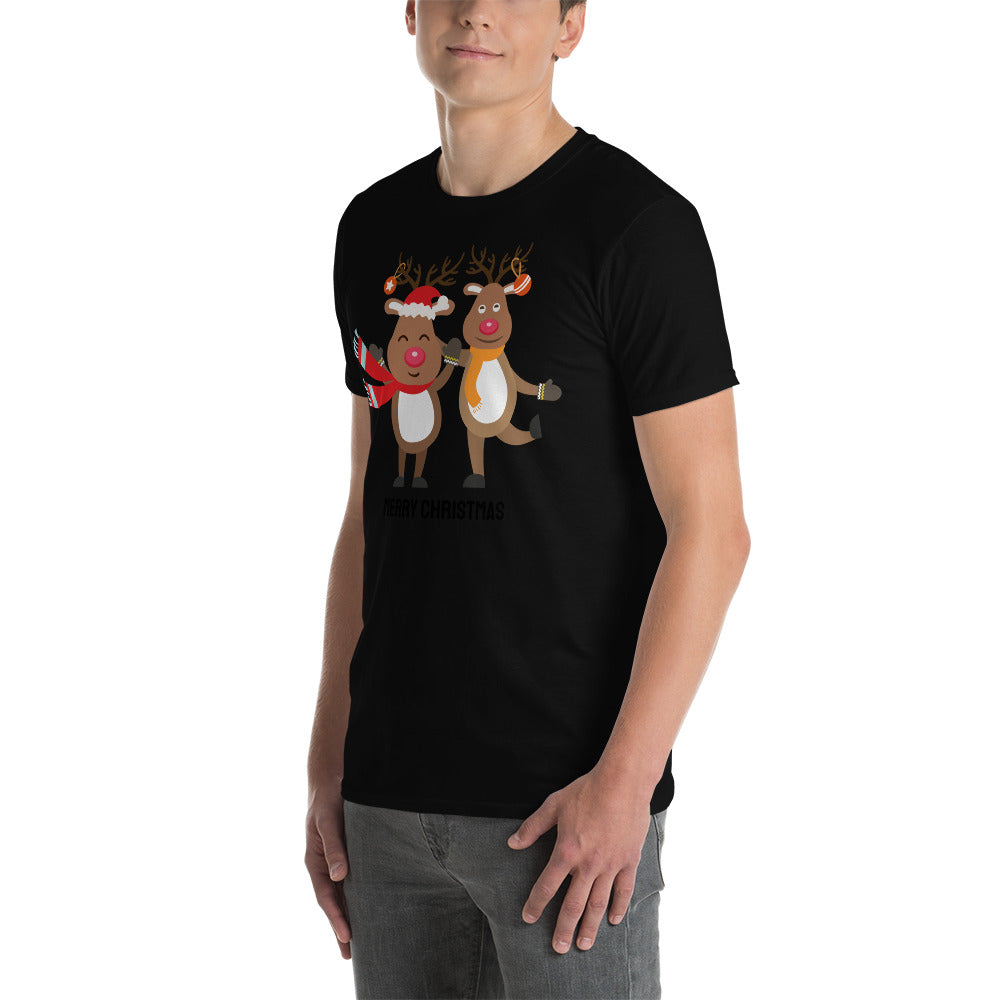 Merry Christmas, Reindeer T-Shirt, Short Sleeve Unisex T-Shirt