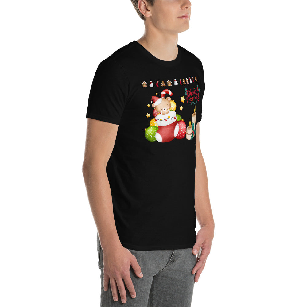 Merry christmas t-shirt, teddy bear t-shirt, short-sleeve unisex t-shirt