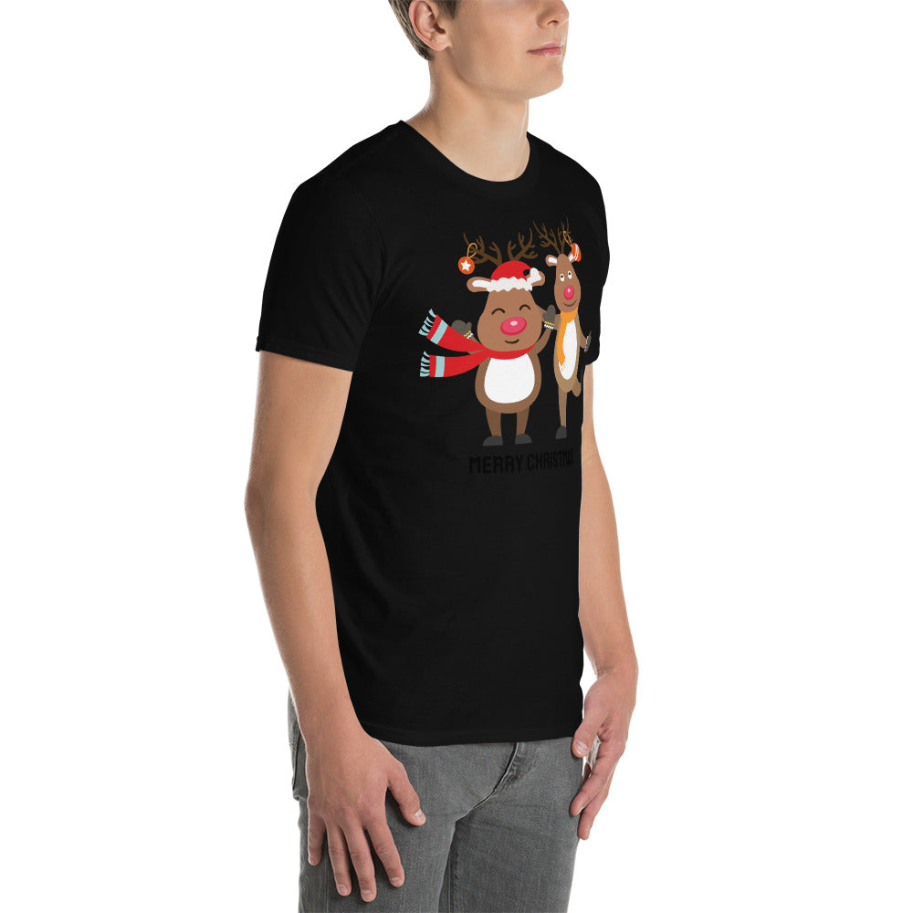 Merry Christmas, Reindeer T-Shirt, Short Sleeve Unisex T-Shirt